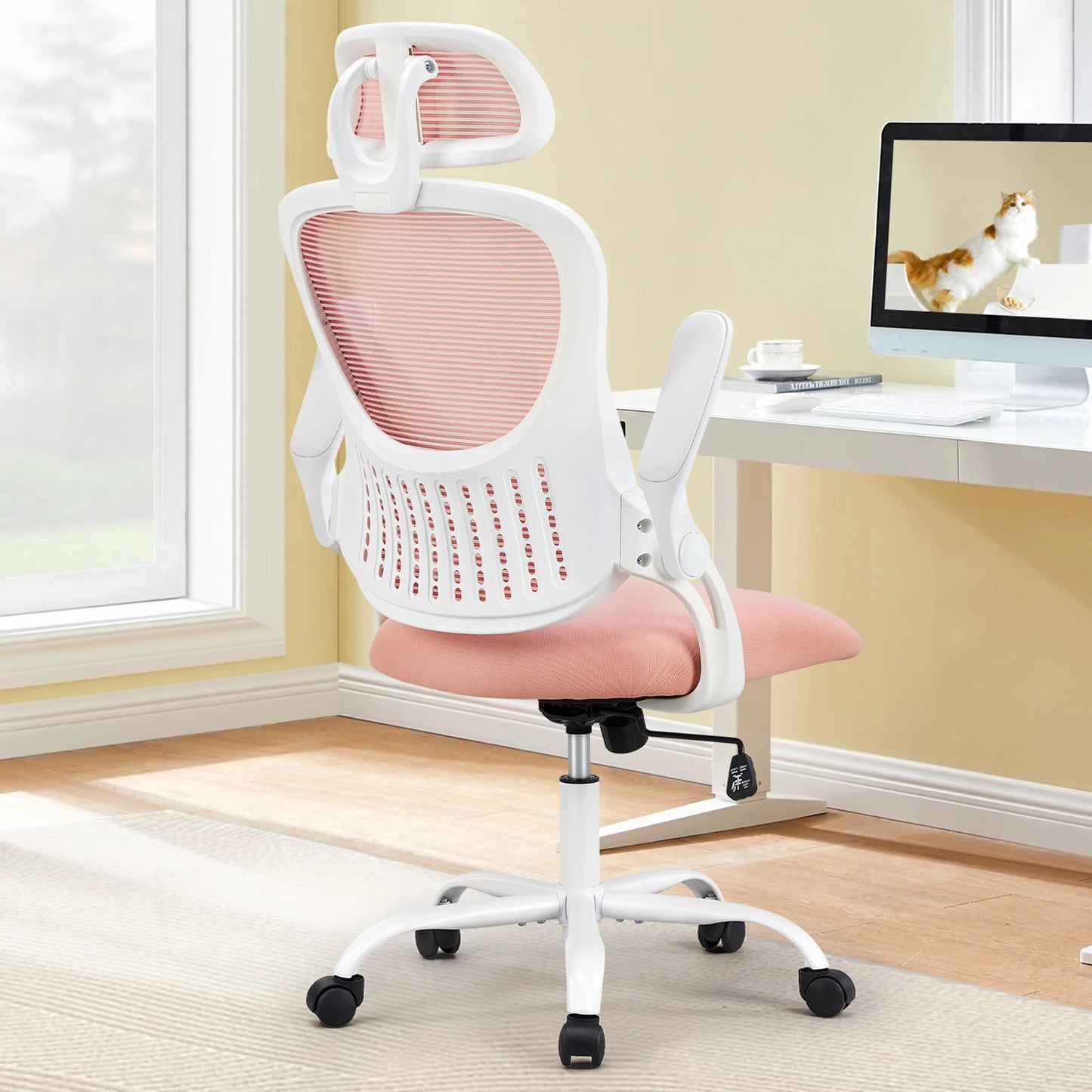 JHK Mesh Ergonomic Office Computer Desk Chair with Flip-Up Arms Adjustable Headrest Comfortable Lumbar Support for Home Office