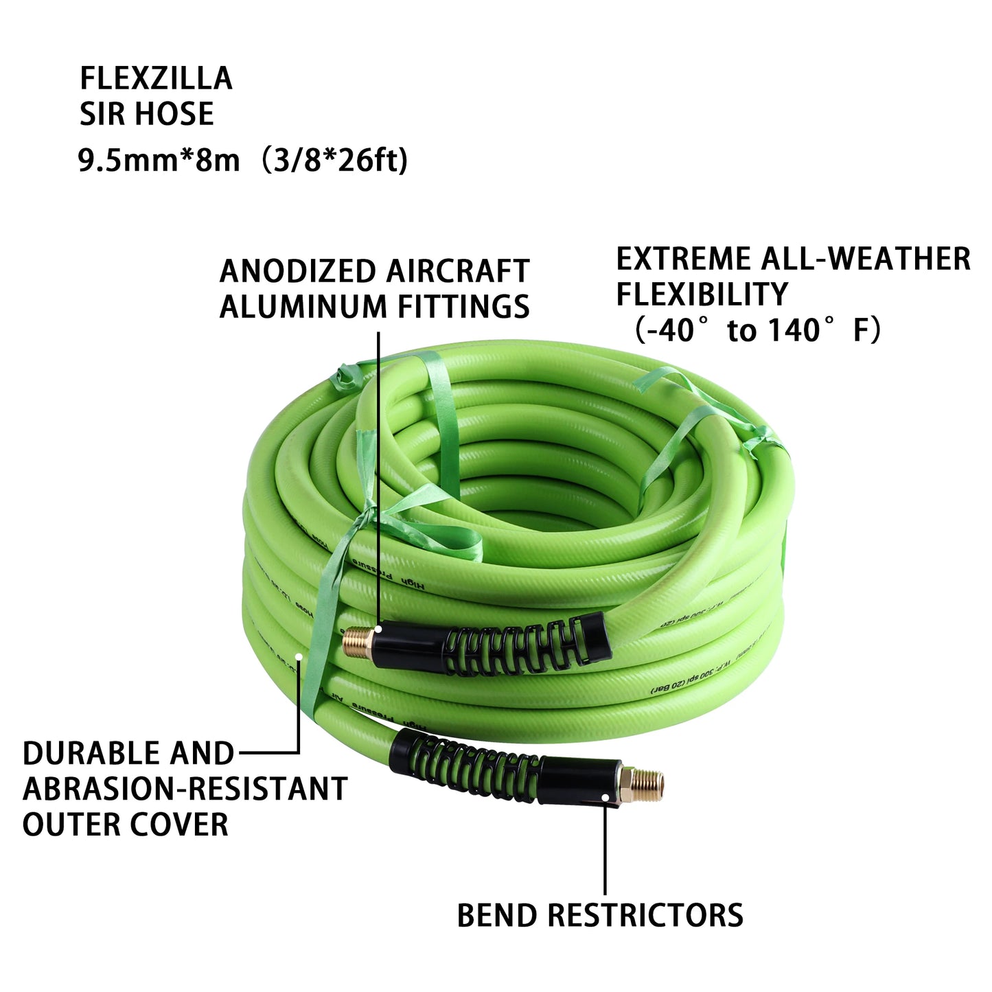 Air Hose 3/8 Inch Heavy Duty Lightweight Kink Resistant Flexible Compressor 300 PSI Working Pressure