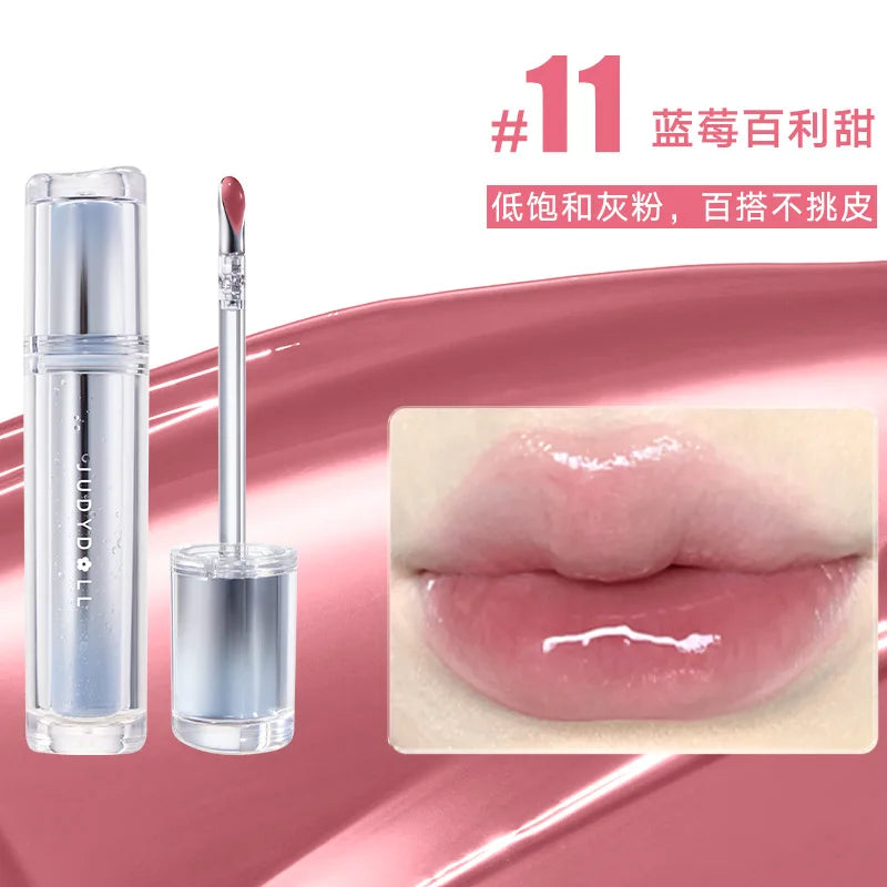 Judydoll Lip Glaze Mirror Shine Watery Lipstick Non Stick Cup Long Lasting Moisturizing Lip Tint Waterproof Makeup Cosmetics