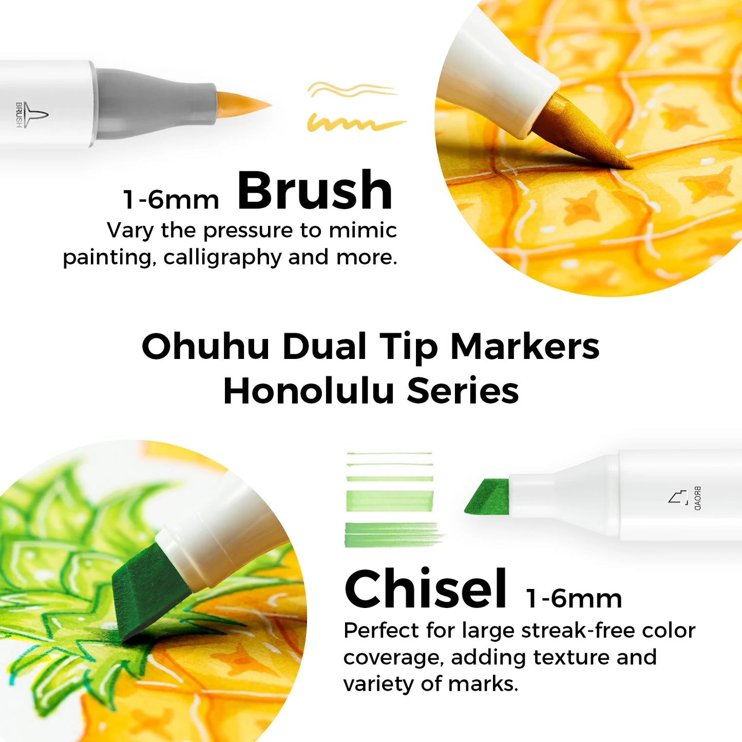 Ohuhu Honolulu Marker Pen Set Color Markers Alcohol Art Markers Refillable Dual Tips Sketching Drawing Manga Art Supplies