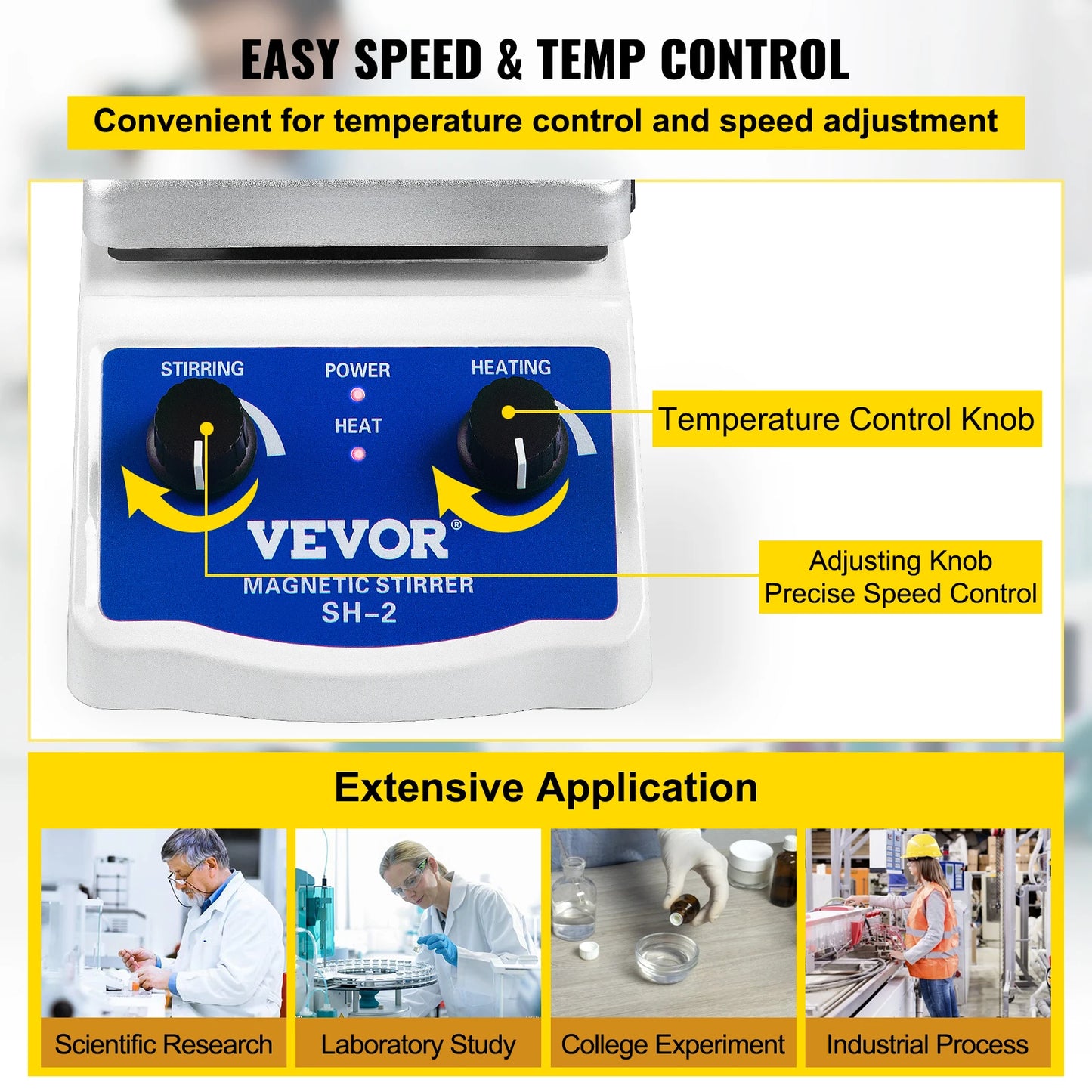 VEVOR 1000ML Electric Magnetic Stirrer Hot Plate Vortex Mixer Shaker with Stir Bar for Medical Biological Chemical Laboratory