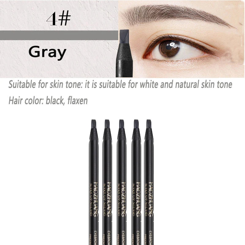 5PCS Haozhuang Brown Eyebrow Pencil Set Natural Waterproof Long Lasting Makeup Cosmetic Brush