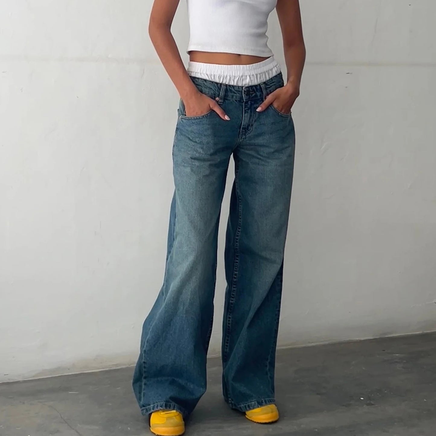 Y2K Baggy Jeans for Women Trendy Low Rise Casual Straight Leg Boyfriend Denim Pants with Pockets Streetwear