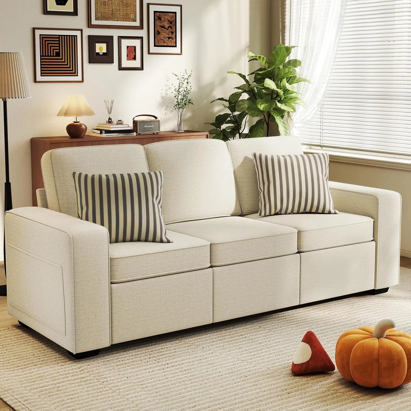 80 Inch Modern Chenille Sofa 3 Seater Deep Seat Living Room