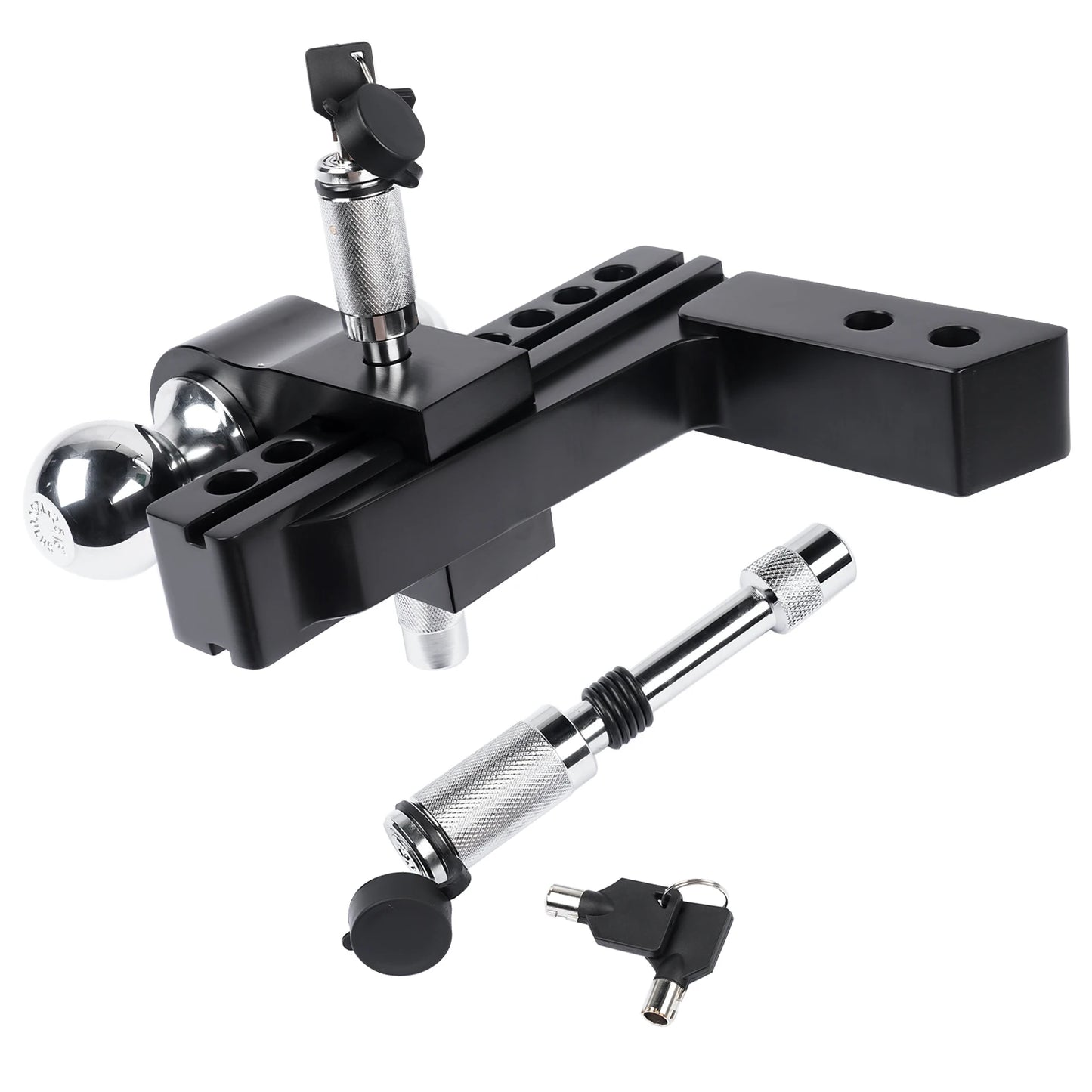 AP03 Black Adjustable Trailer Hitch for Solid Tube Hitch 12500 LBS 2 Inch and 2-5/16 Inch Balls 2 Inch Receiver 8 Inch Drop