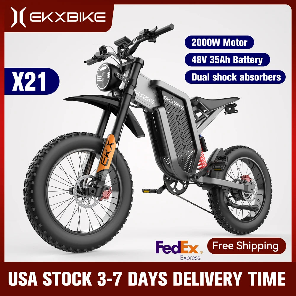 EKX X21 Adults Electric Bike 2000W 48V 35AH Samsung Battery 55km/h Off Road Mountain Ebike 20 Inch 4.0 Tyres
