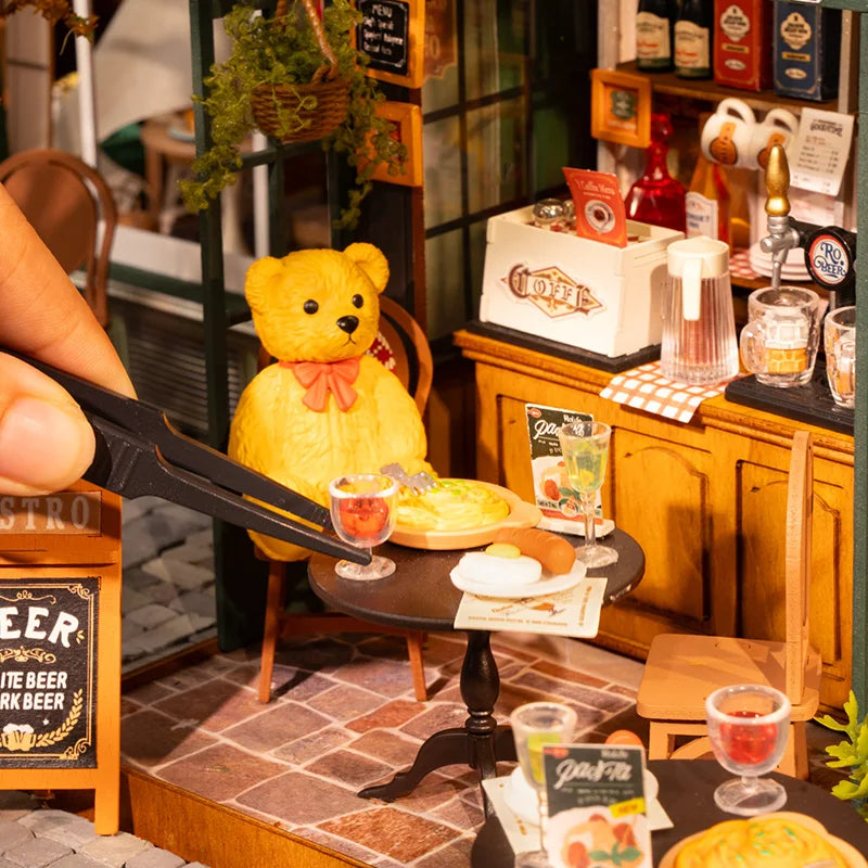 Robotime Rolife Tipsy Restaurant Miniature Dollhouse 3D Wooden Puzzle Bistro Bar Design Gifts for Home Decoration Toys