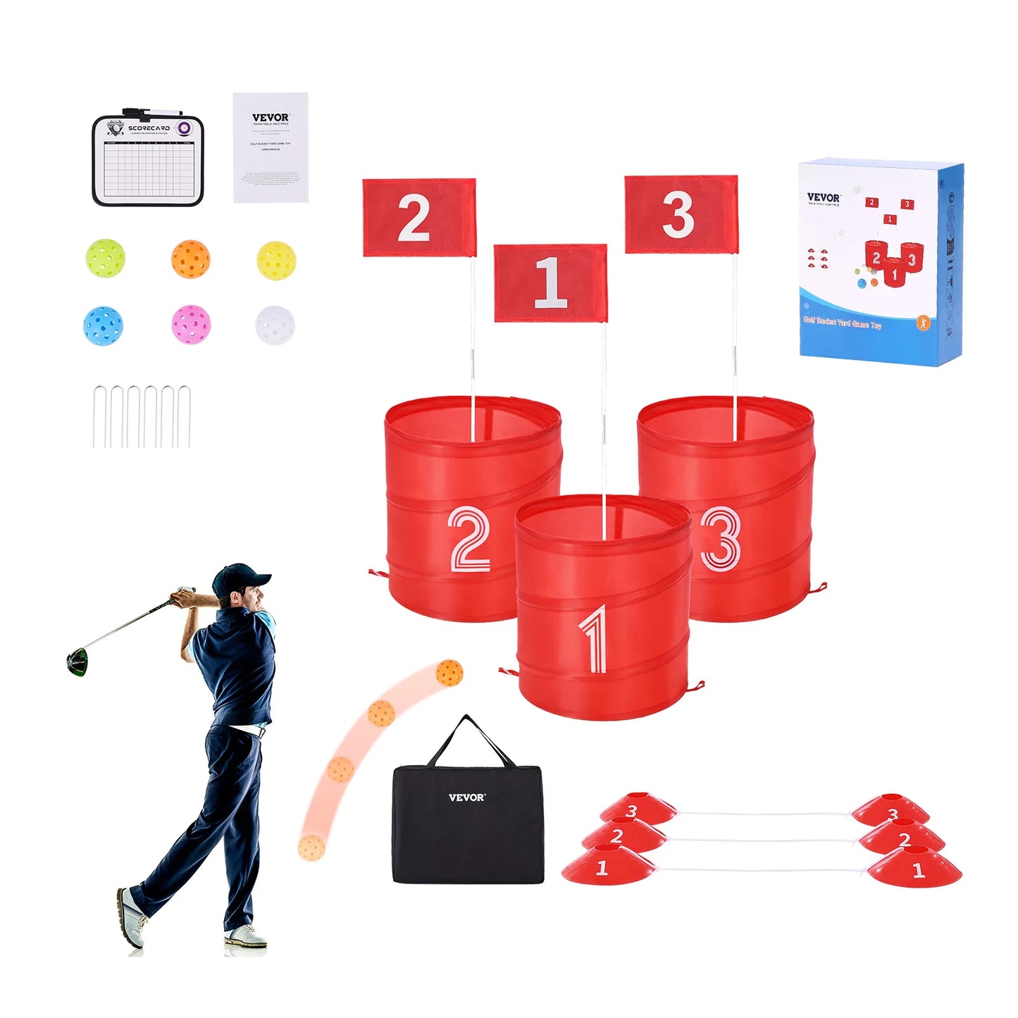 SucceBuy 3 6 9 Hole Kids Backyard Golf Game Bucket Set