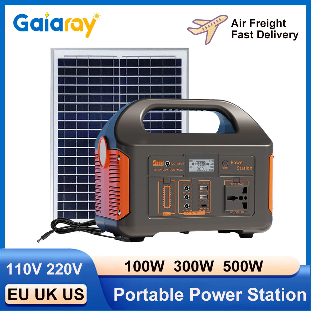 300W 500W Portable Power Station Solar Generator 460Wh LiFePO4 Batteries 110V 220V Energy Storage Supply LED For Camping RV Trip