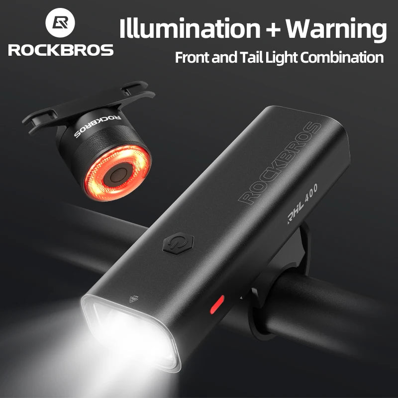 Rockbros Waterproof Type C Rechargeable Bicycle Headlight 200M Range With Tail Light Cycling Accessory