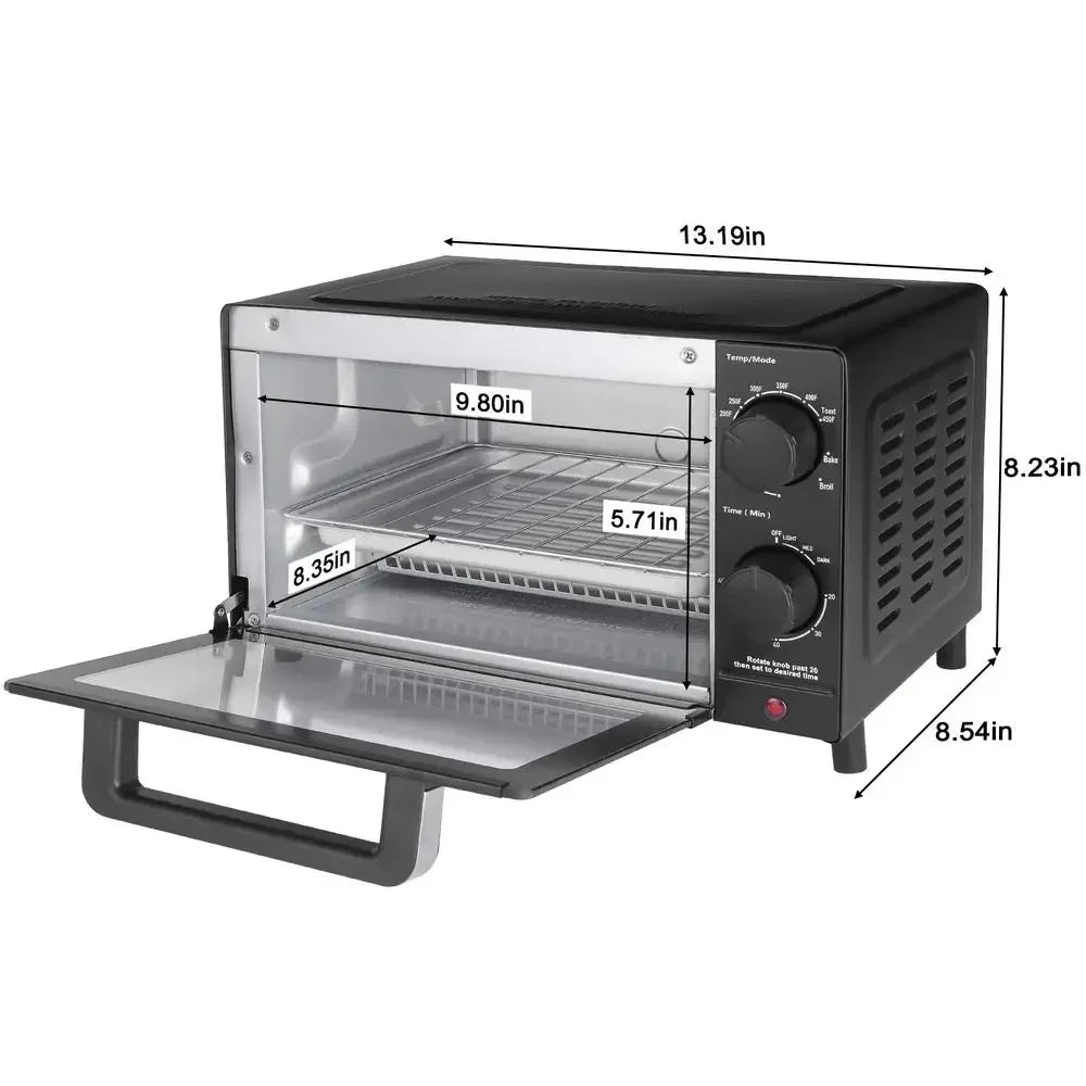 4 Slice Toaster Oven Bake Broil and Toast 9 Inch Pizza or 4 Bread Slices Quartz Heating Elements 60 Minute Timer 1050 Watt Power