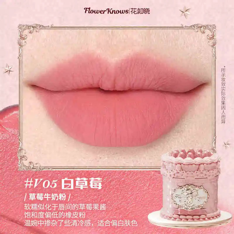 Flower Knows Strawberry Rococo Series Cloud Lip Cream Lip Gloss Long Lasting Velvet Lip Tint Lipstick for Women