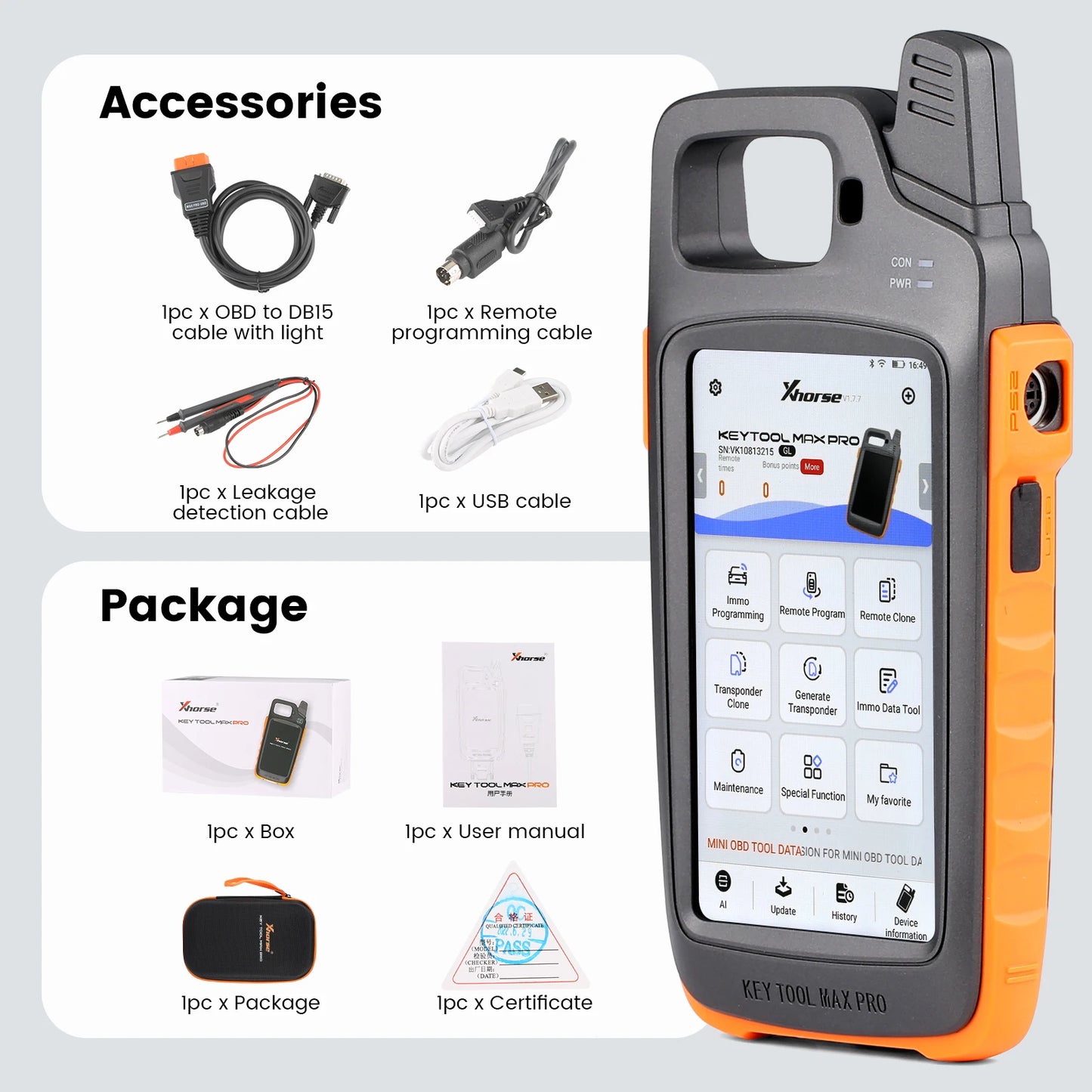Xhorse VVDI Key Tool Max Pro With Mini OBD Tool Function Battery Voltage and Leakage Current Support