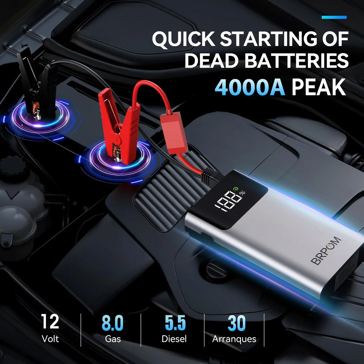 4000A Car Jump Starter 3 in 1 Portable Car Battery Booster Power Bank LED Lighting Small Battery Starter Device for 12V Cars