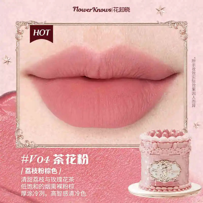 Flower Knows Strawberry Rococo Series Cloud Lip Cream Lip Gloss Long Lasting Velvet Lip Tint Lipstick for Women