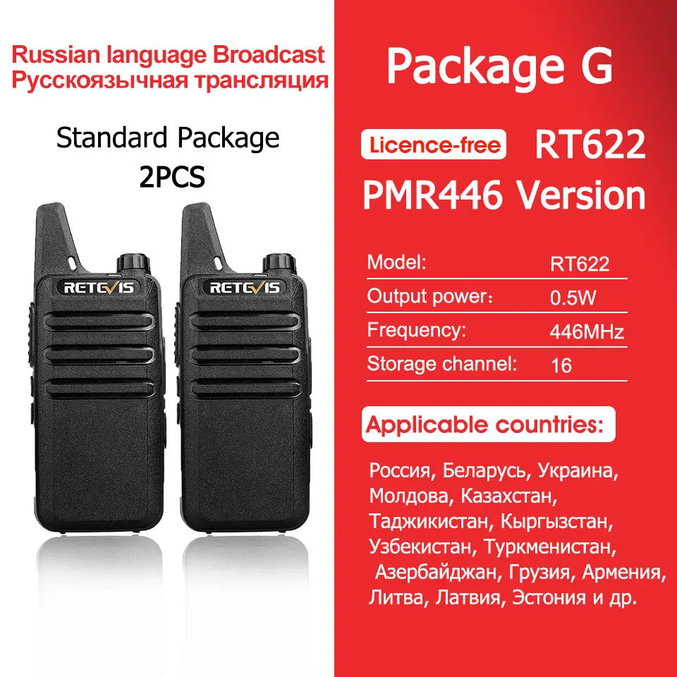 Retevis RT622 Walkie Talkie Mini 2 Pack PMR 446 Portable Two Way Radio Communication Device for Restaurant