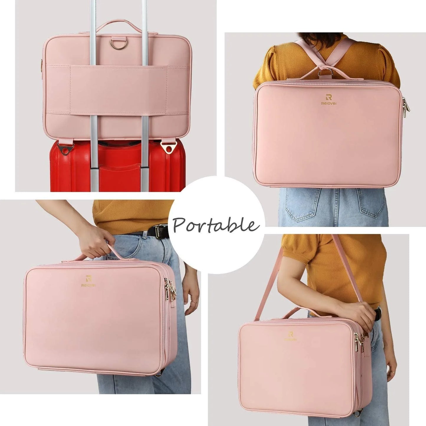 Travel Makeup Train Case Cosmetic Organizer Portable Artist Storage Bag with Adjustable Dividers for Cosmetics