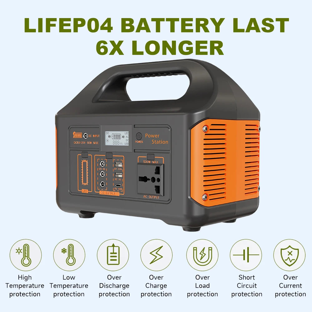300W 500W Portable Power Station Solar Generator 460Wh LiFePO4 Batteries 110V 220V Energy Storage Supply LED For Camping RV Trip