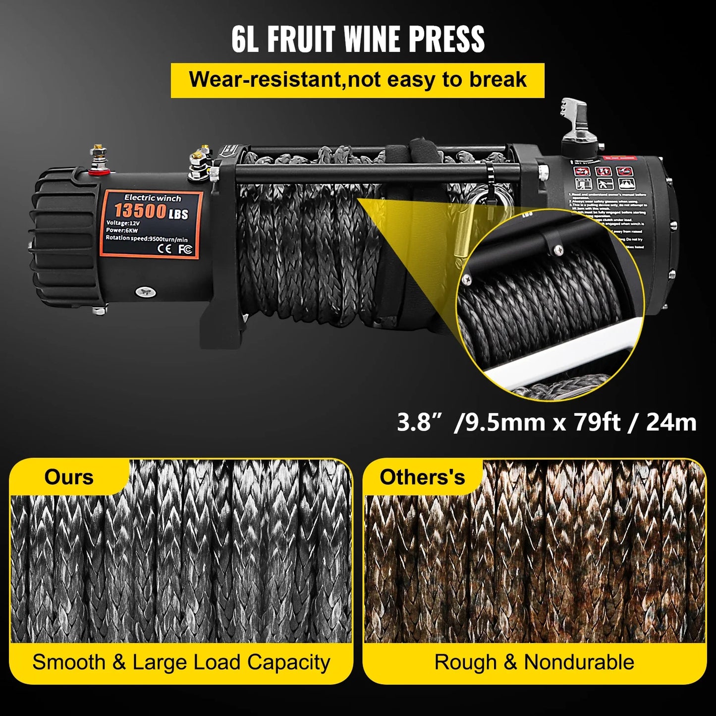VEVOR 13500 Pounds Electric Winch 12V 27M Synthetic Rope Lifting Hoist for 4X4 Car Trailer ATV Truck Off Road Boat