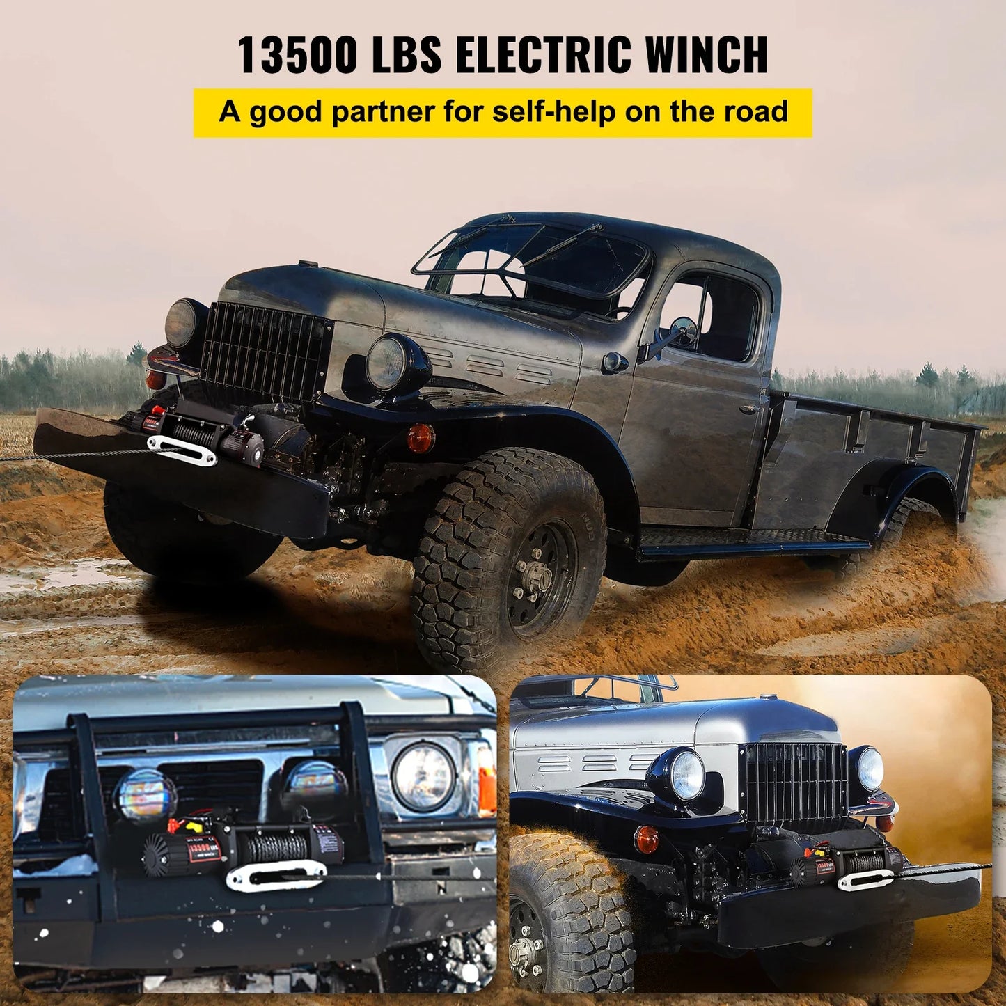 VEVOR 13500 Pounds Electric Winch 12V 27M Synthetic Rope Lifting Hoist for 4X4 Car Trailer ATV Truck Off Road Boat
