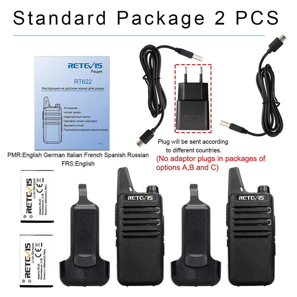 Retevis RT622 Walkie Talkie Mini 2 Pack PMR 446 Portable Two Way Radio Communication Device for Restaurant