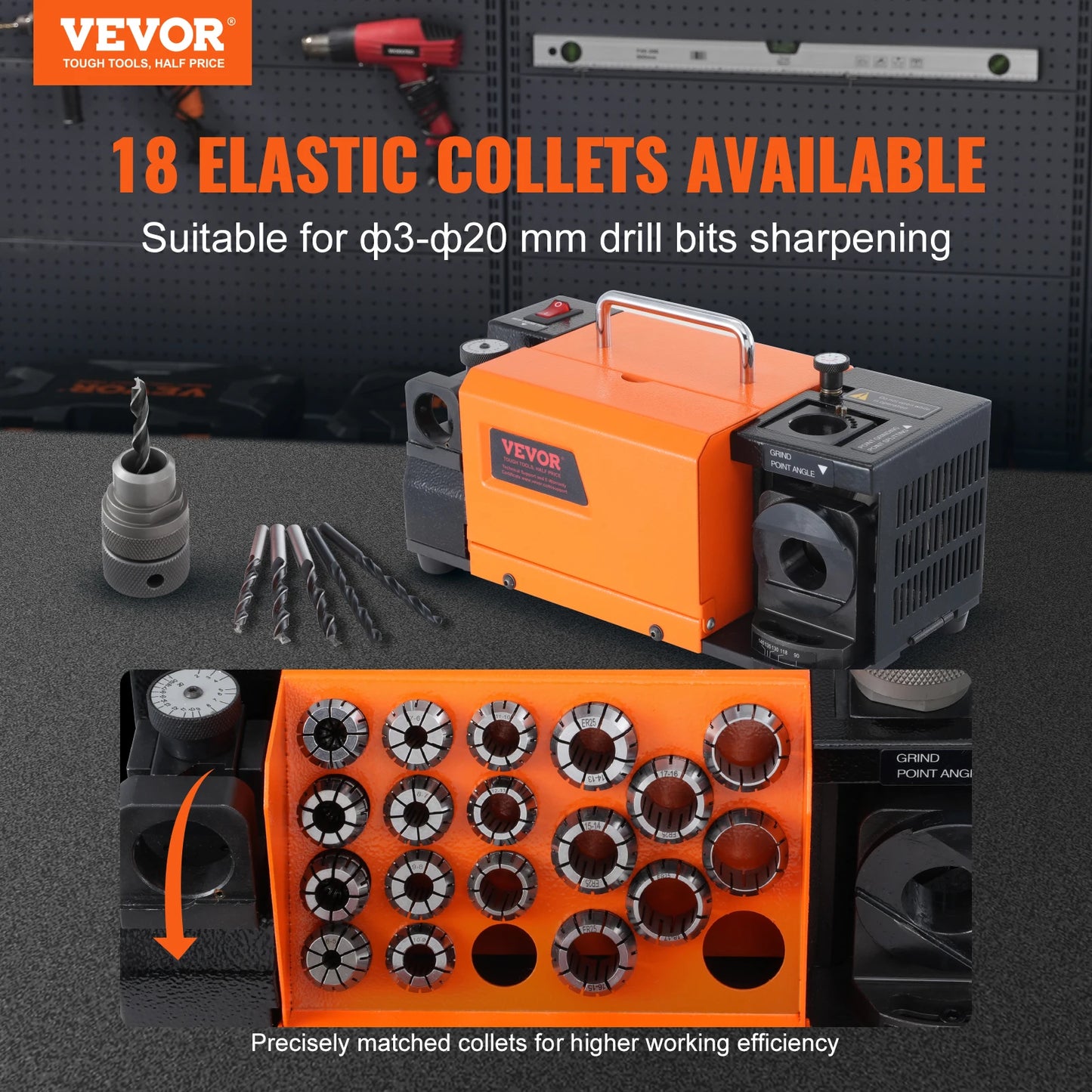 VEVOR Drill Bits Sharpener MR-13A MR-13B MR-20G Portable Mill Grinder with 18/11 Collets for Factory Workshop