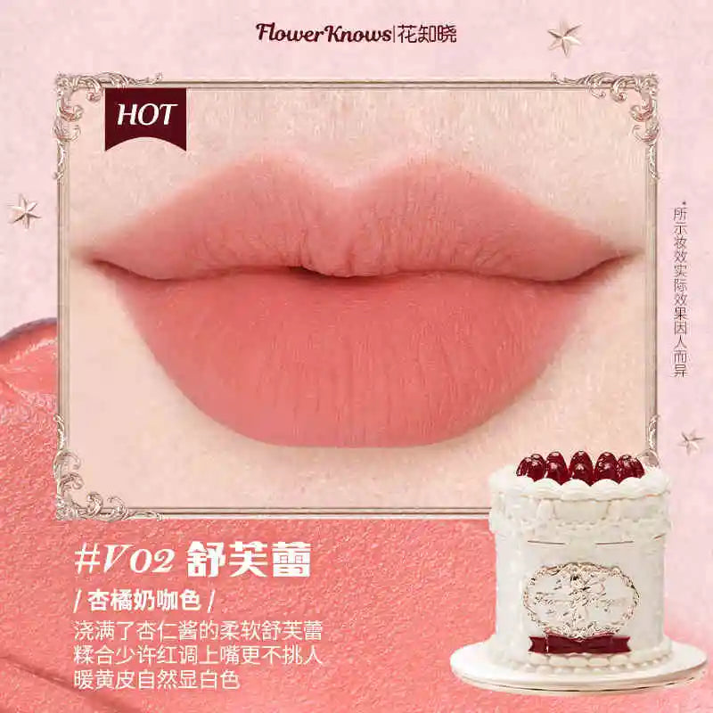 Flower Knows Strawberry Rococo Series Cloud Lip Cream Lip Gloss Long Lasting Velvet Lip Tint Lipstick for Women