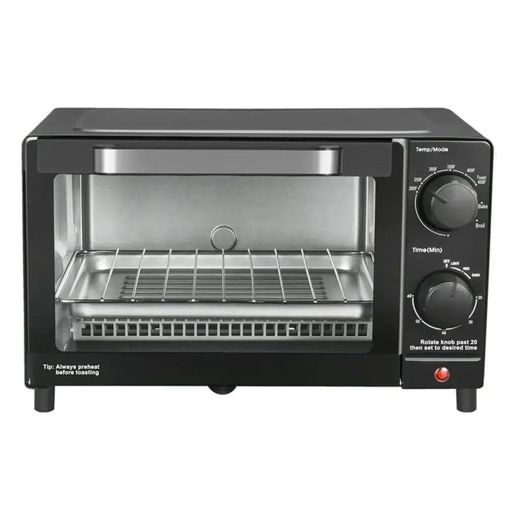 4 Slice Toaster Oven Bake Broil and Toast 9 Inch Pizza or 4 Bread Slices Quartz Heating Elements 60 Minute Timer 1050 Watt Power