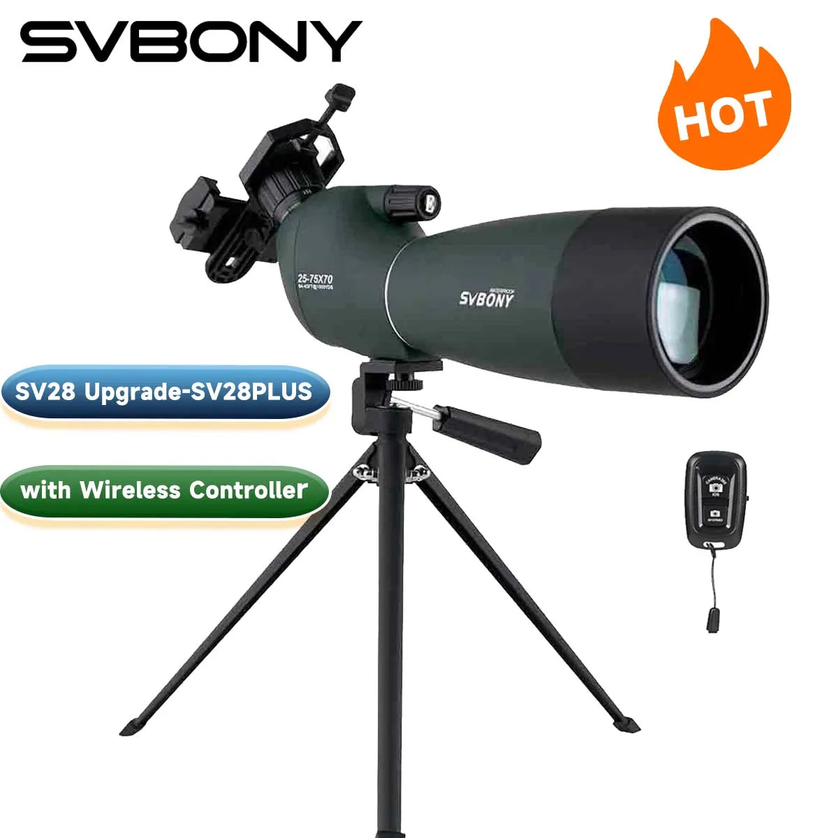 Svbony SV28 plus 50/60/70 Spotting Scope Zoom Telescope Powerful Waterproof Long Range PORRO Prism For Shooting Equipment