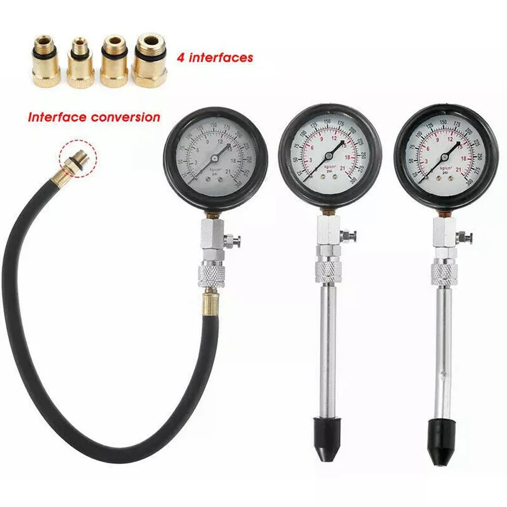 Petrol Engine Cylinder Compression Tester Kit Automotive and Motorcycles Tool 0 to 300 PSI Engine Cylinder Pressure 0 to 21 Bar Gauge
