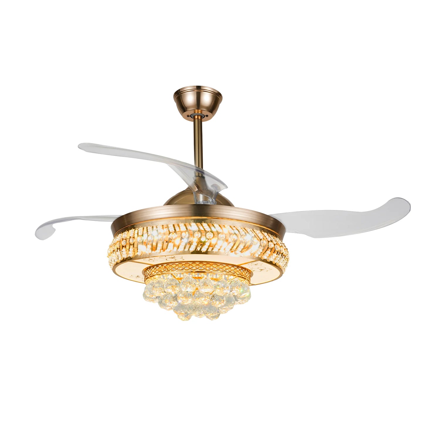Ceiling Fans with LED Light and K9 Crystal Accents Adjustable Speed and Timing Retractable ABS Blades Pure Copper Motor