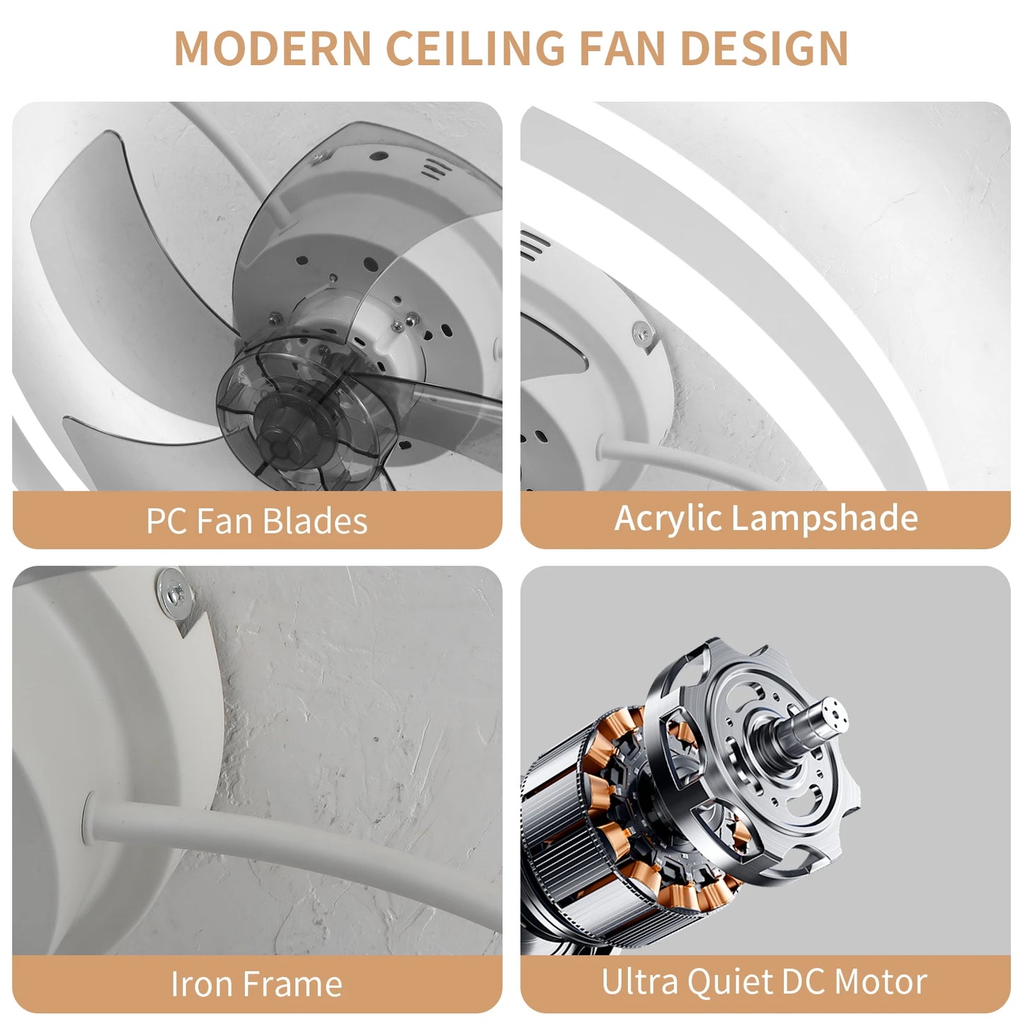 Modern Low Profile Ceiling Fans With Up And Down Light-emitting Led 20 Inch Flush Mount Fandeliers With Remote