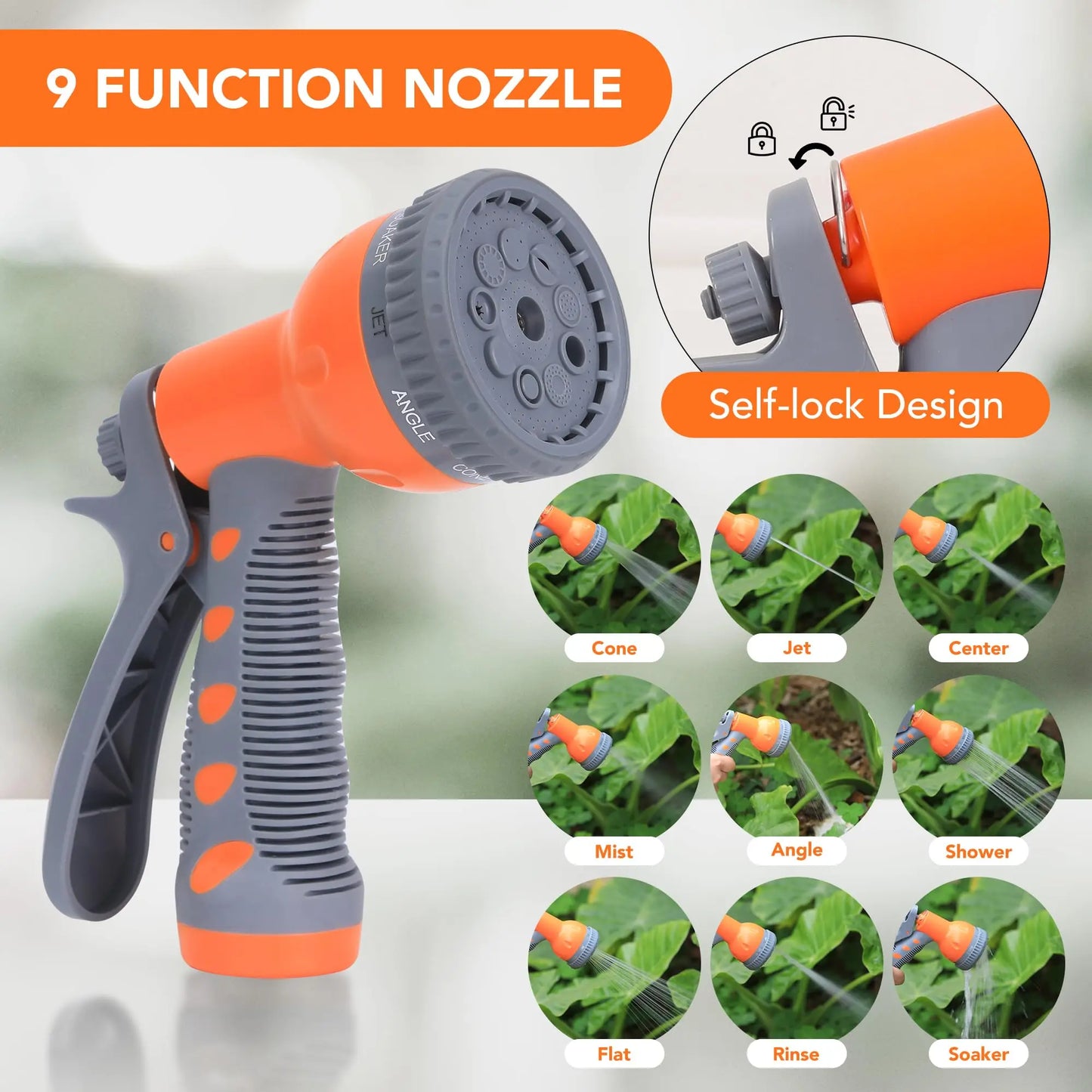 Garden Retractable Hose Reel With Nine Function Sprayer 180 Degree Swivel Auto Rewind Durable Outdoor Watering System