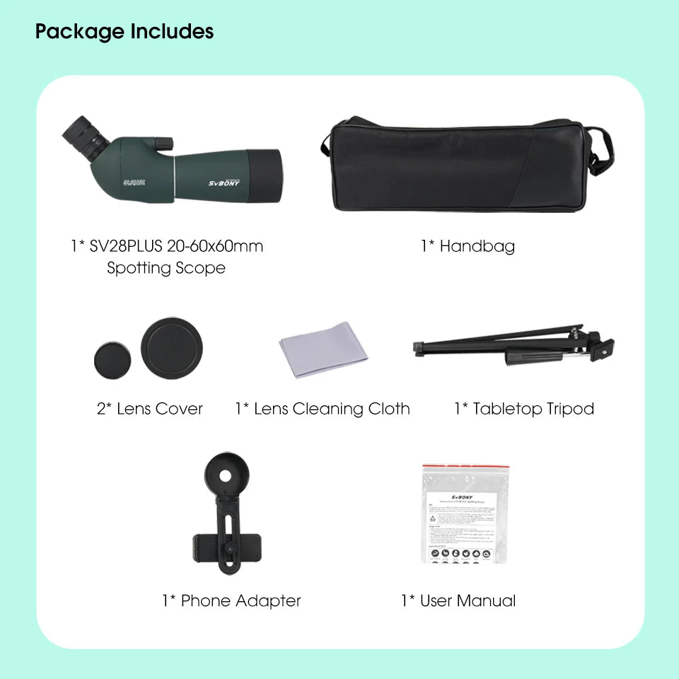Svbony SV28 plus 50/60/70 Spotting Scope Zoom Telescope Powerful  Waterproof Long Range PORRO Prism For Shooting Equipment