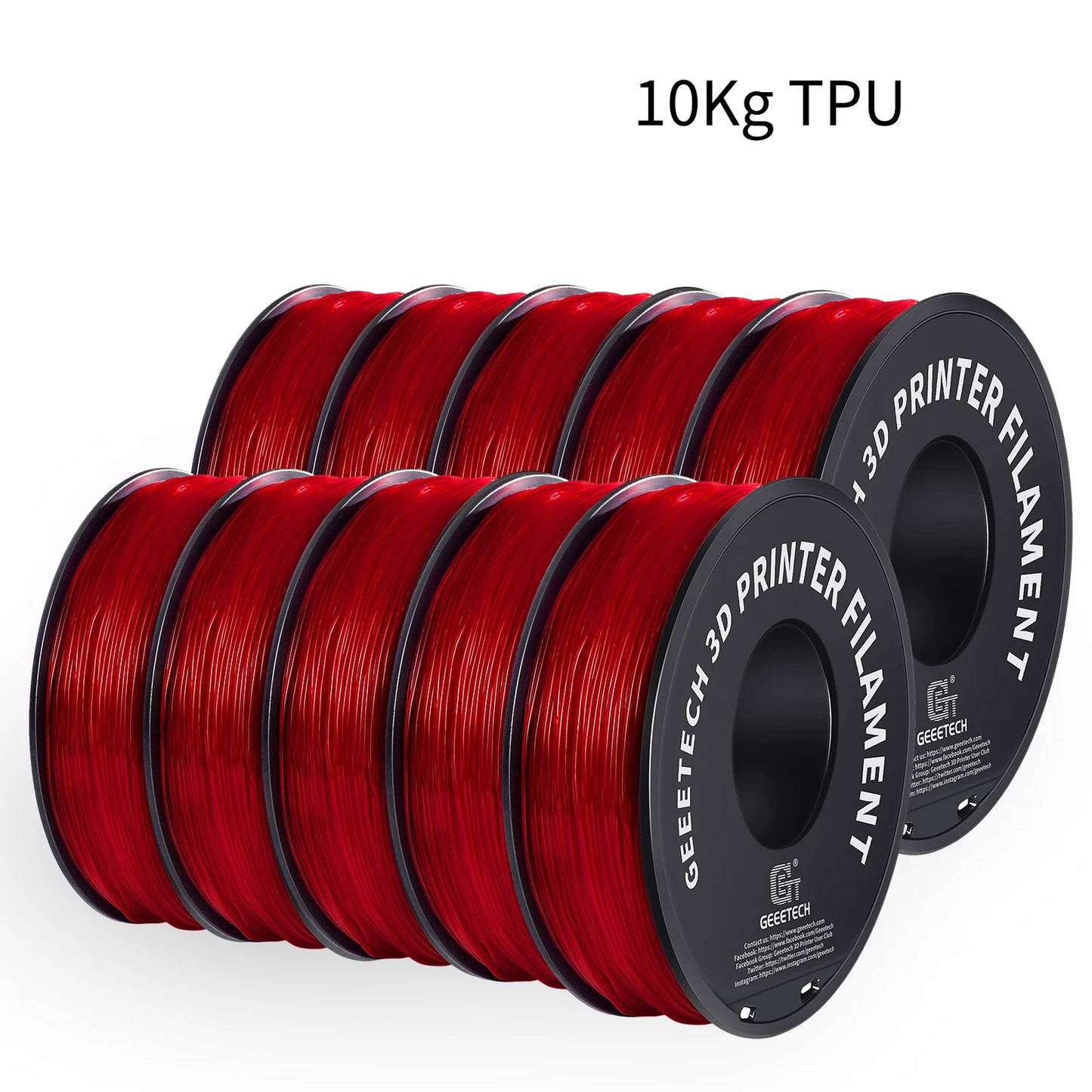 GEEETECH 10Kg TPU 3D Printer Filament 1kg 2.2LBS Spool 1.75mm Non-Toxic Vacuum Packaging Shore Hardness 95A