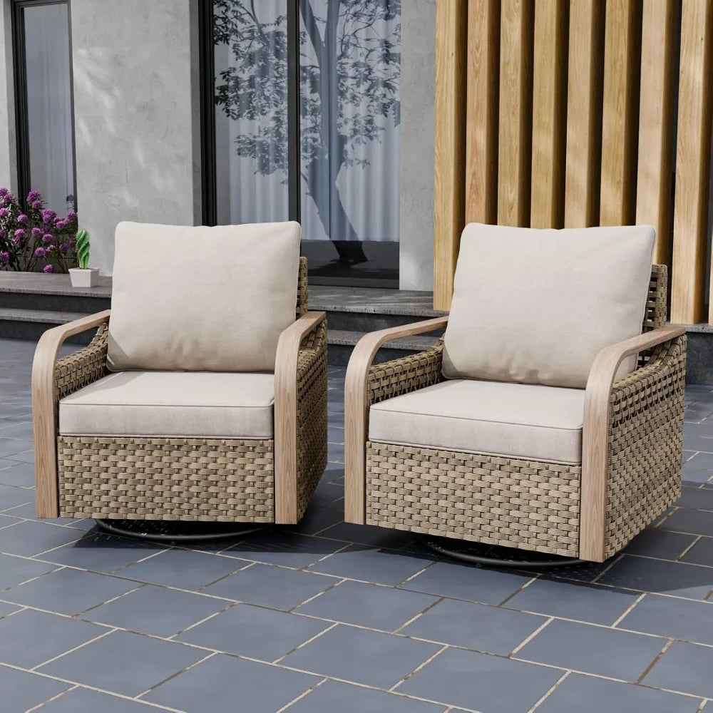 Modern Wicker Outdoor Glider Rocking Chair Swivel 2 Chairs