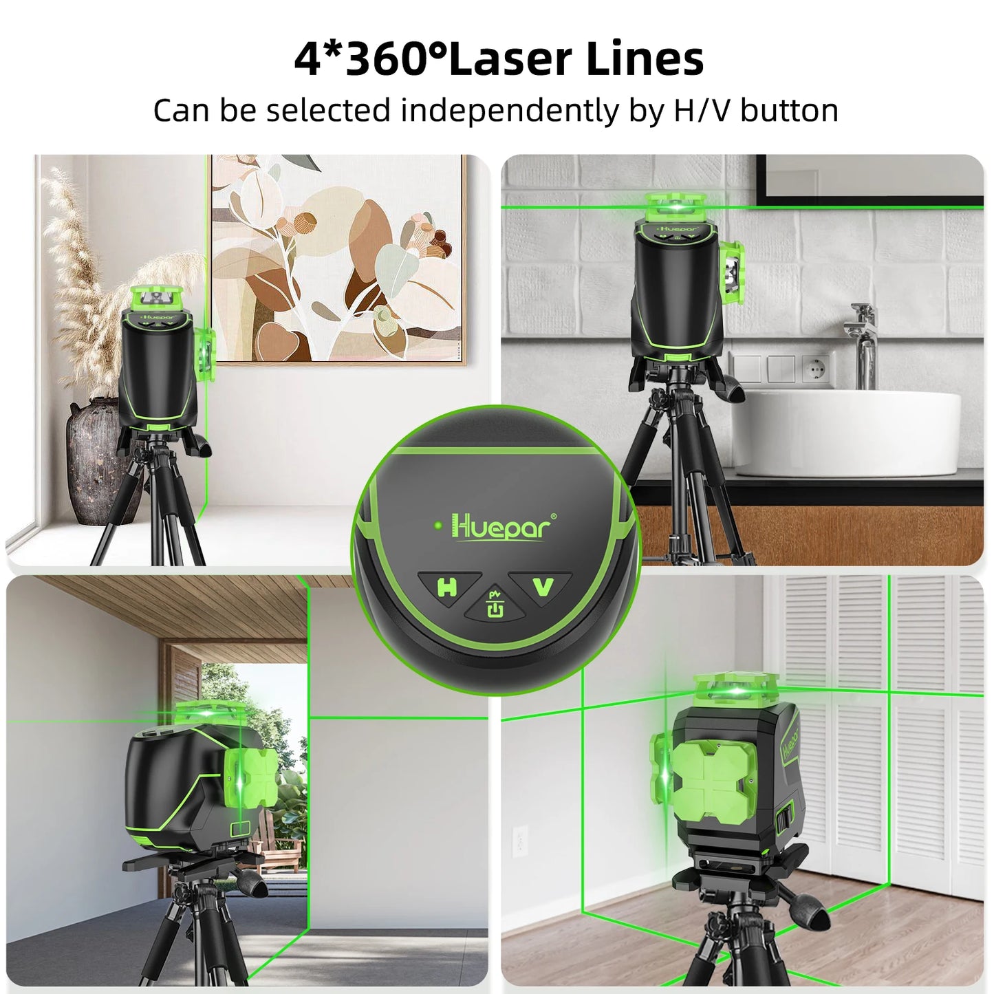 Huepar S04CG-LC 16 Lines Laser Level With Detector Tripod 4D Self Leveling Green Laser Leveling Tool