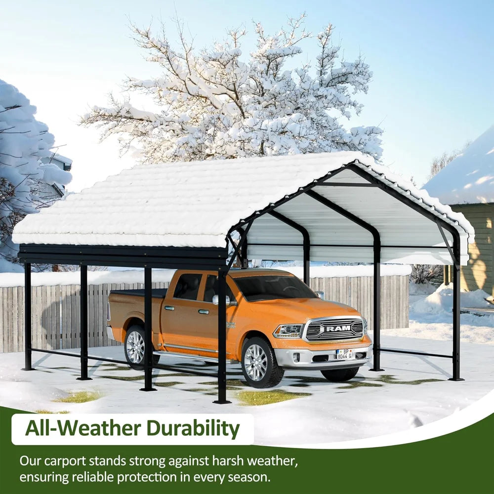 12X15 FT Heavy Duty Carport Canopy with Galvanized Steel Roof and Frame Extra Large Metal Garage