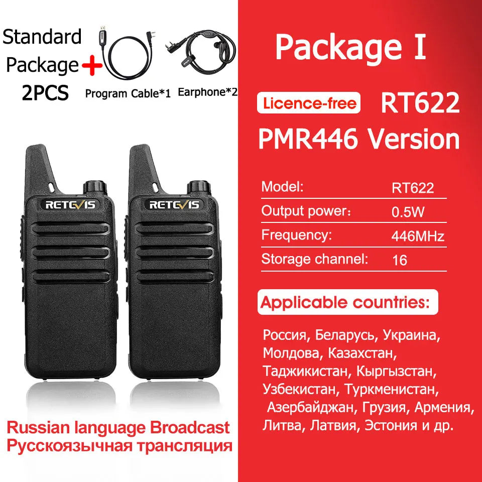 Retevis RT622 Walkie Talkie Mini 2 Pack PMR 446 Portable Two Way Radio Communication Device for Restaurant