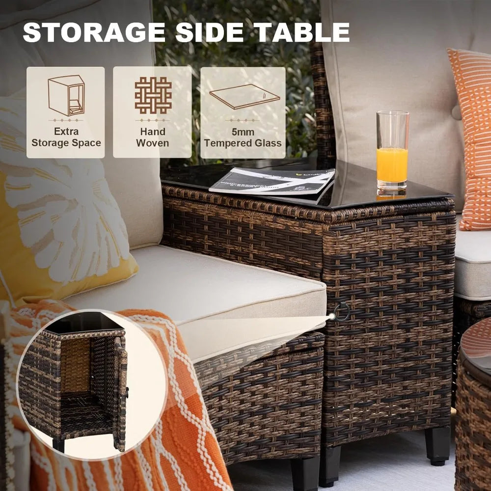 9 Piece Half Moon Outdoor Patio Rattan Sofa And Coffee Table