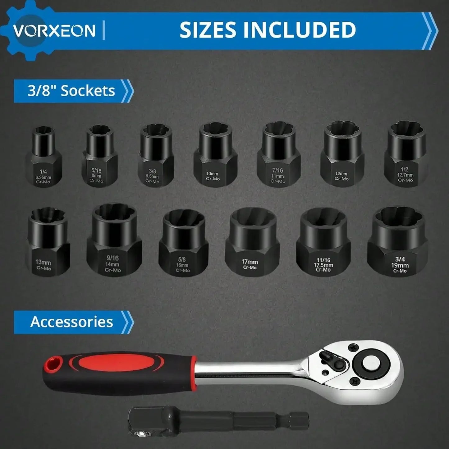 13 Piece Nut Extractor Socket Set With 3 8 Ratchet