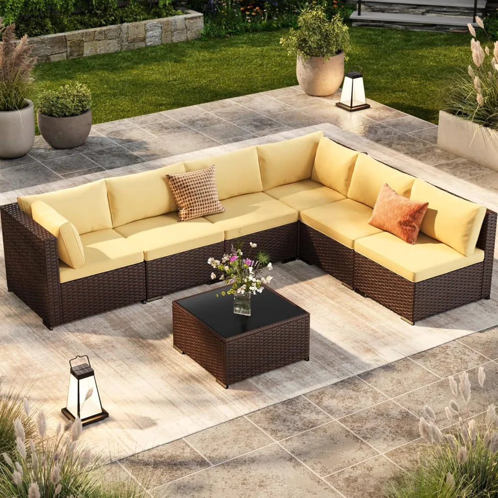 7 Piece Outdoor Patio Set With Water Resistant Cushions