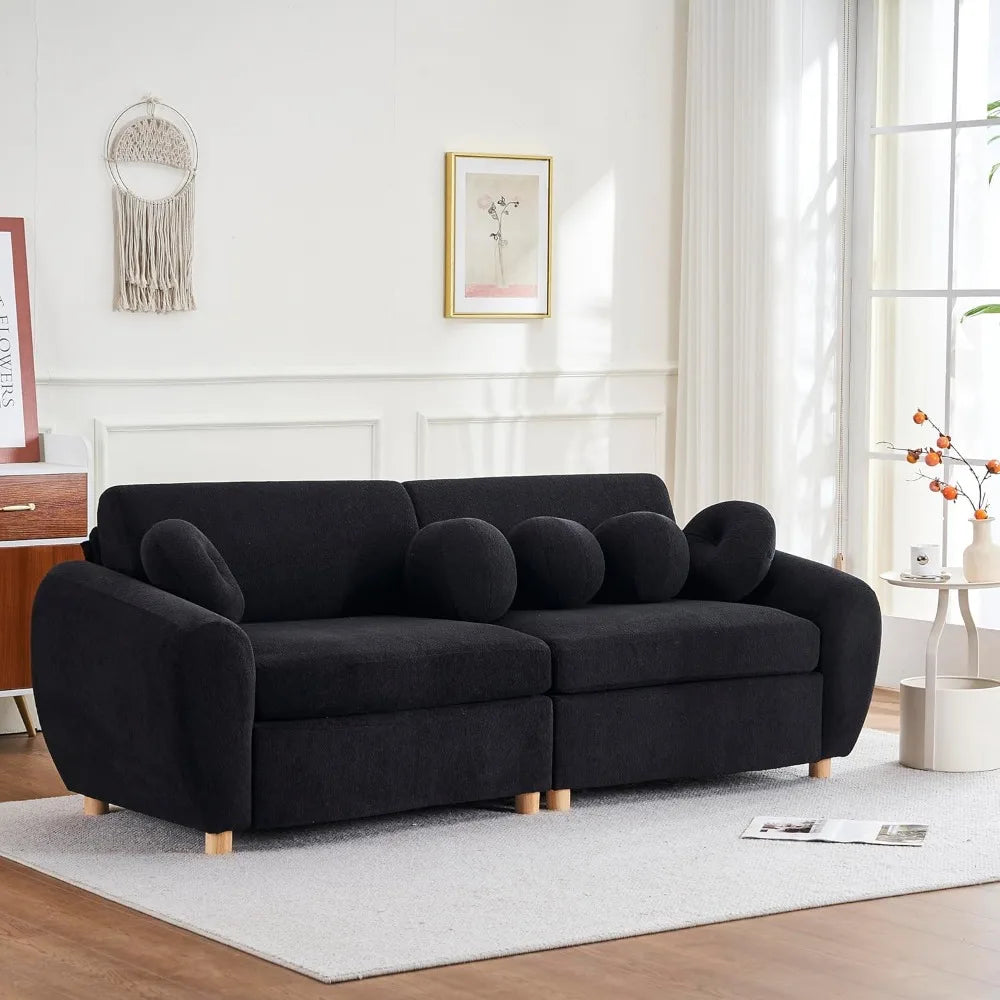 Modern Curved Chenille Sectional Sofa With 5 Pillows