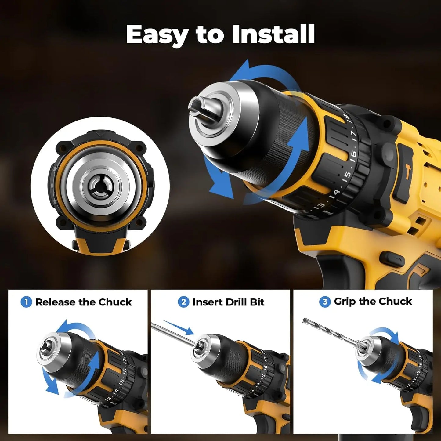 Hammer Drill Compatible with Dewalt 20V Max Battery Cordless Drill with Brushless Motor 1/2 Inch Keyless Metal Chuck