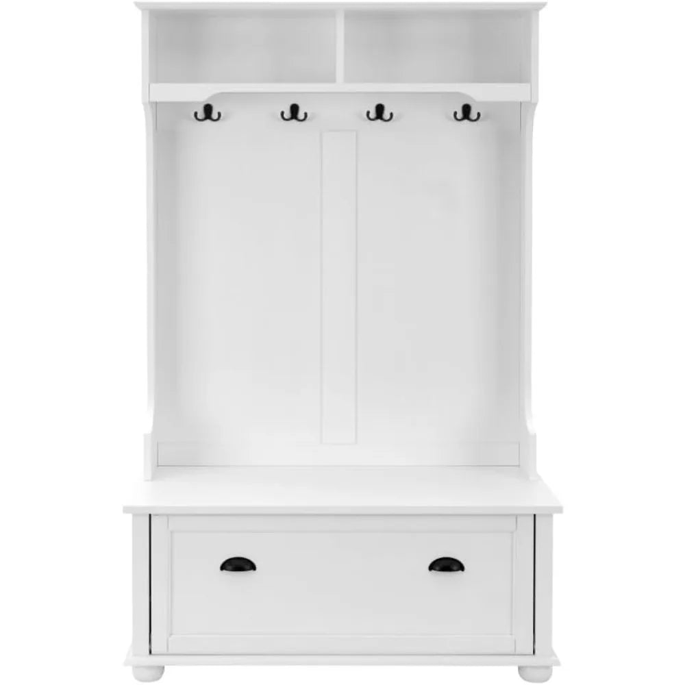 White Traditional Coastal Entryway Bench With Shoe Storage