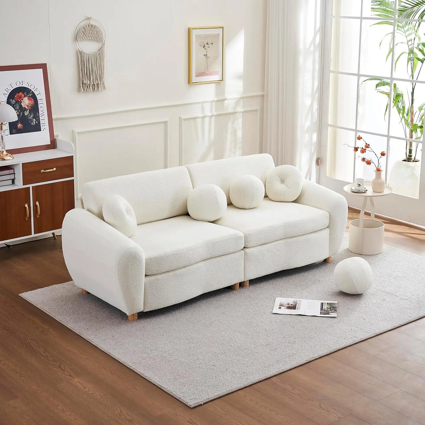 Modern Curved Chenille Sectional Sofa With 5 Pillows