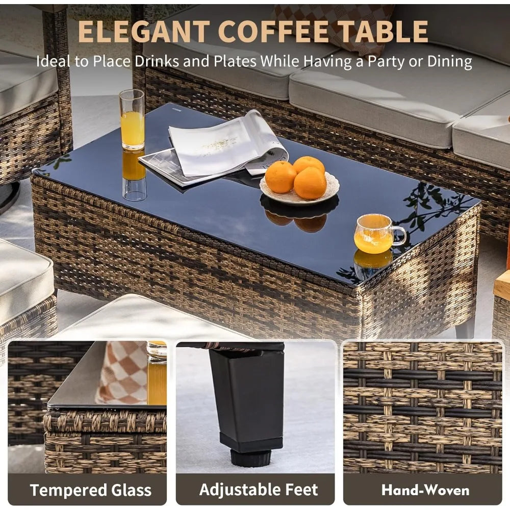 7 Piece PE Wicker Patio Set Outdoor Swivel Rocker Chairs