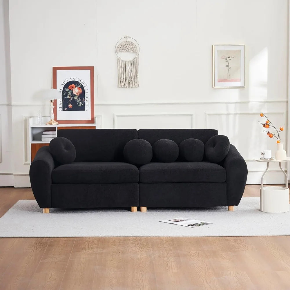Modern Curved Chenille Sectional Sofa With 5 Pillows