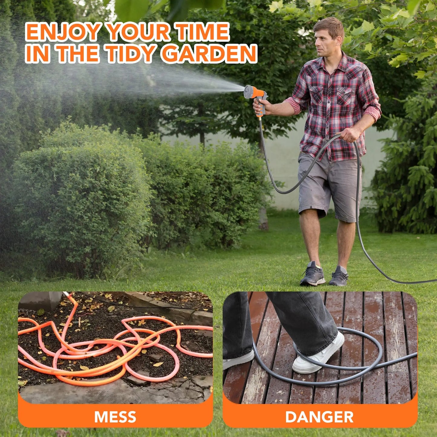 Garden Retractable Hose Reel With Nine Function Sprayer 180 Degree Swivel Auto Rewind Durable Outdoor Watering System