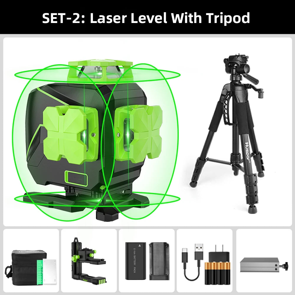 Huepar S04CG-LC 16 Lines Laser Level With Detector Tripod 4D Self Leveling Green Laser Leveling Tool